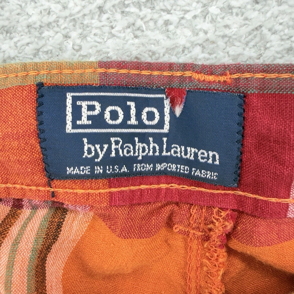 Vintage Polo Ralph Lauren Shorts Mens 36 Orange Madras Plaid Cotton Chino USA - Picture 3 of 7